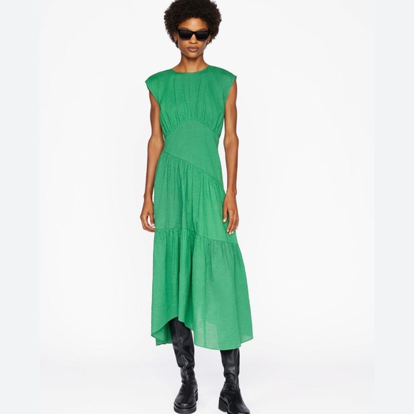 FRAME Women's Green Gathered Seam Dress